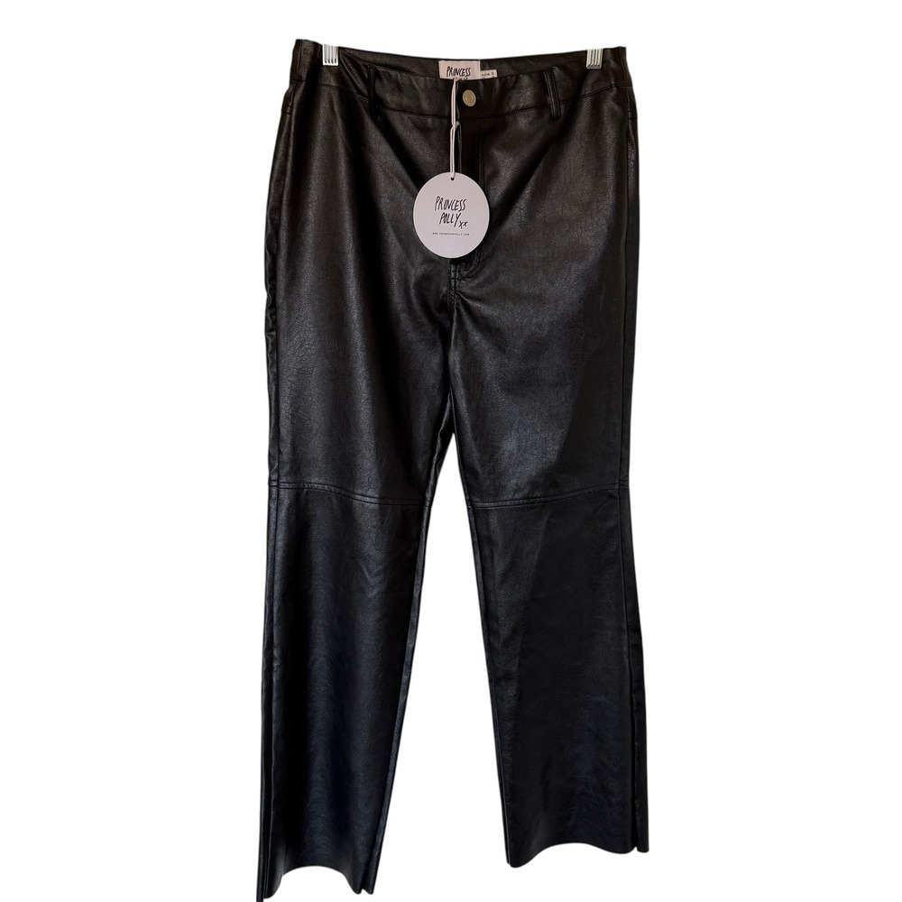 Princess Polly Faux Leather Pants Women Size 8 Black NWT Straight Leg High Rise
